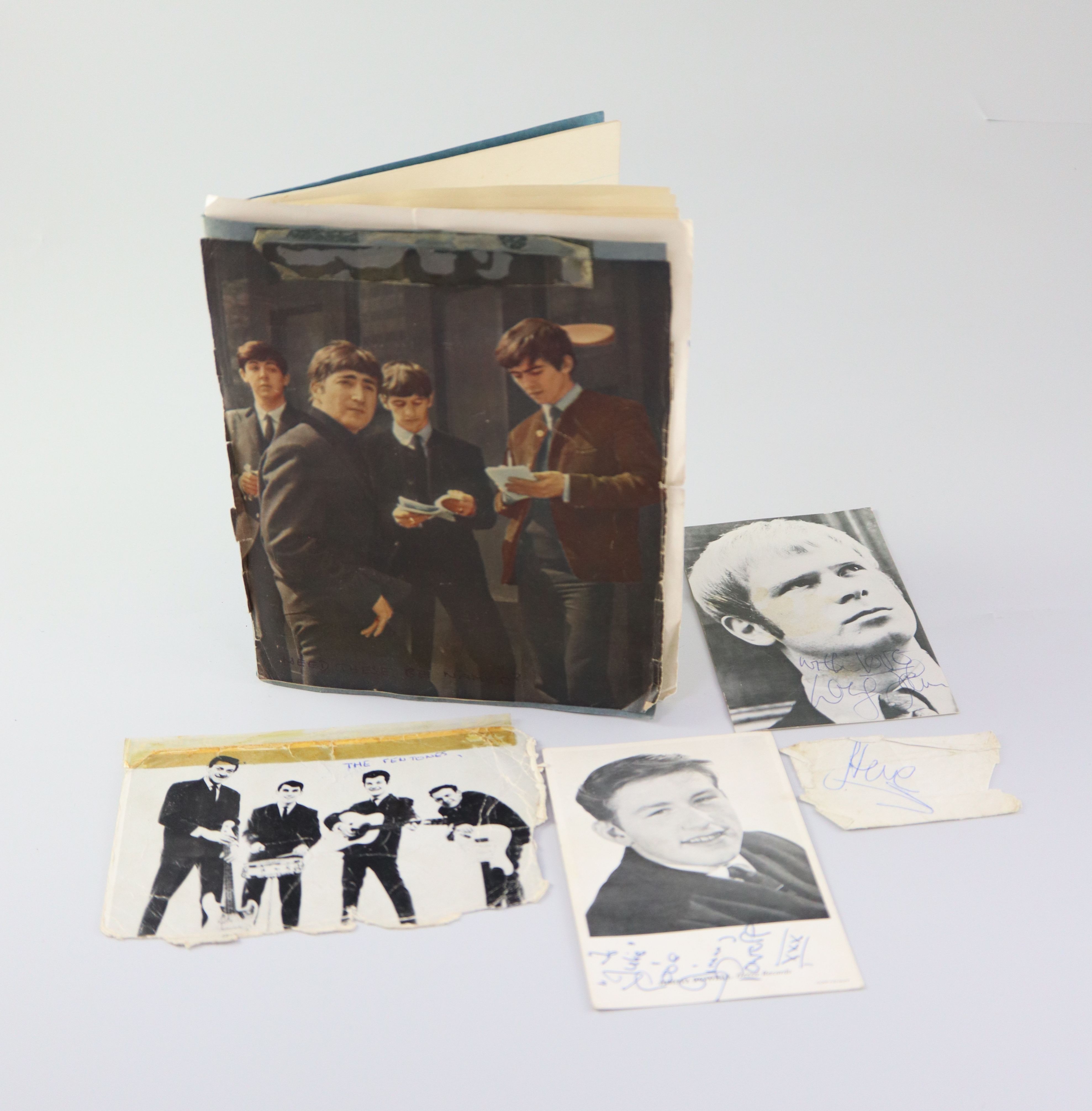 A 1960s album of rock musicians autographs including two sets of The Rolling Stones (includes Brian Jones), Johnny Kidd, c.1963-65